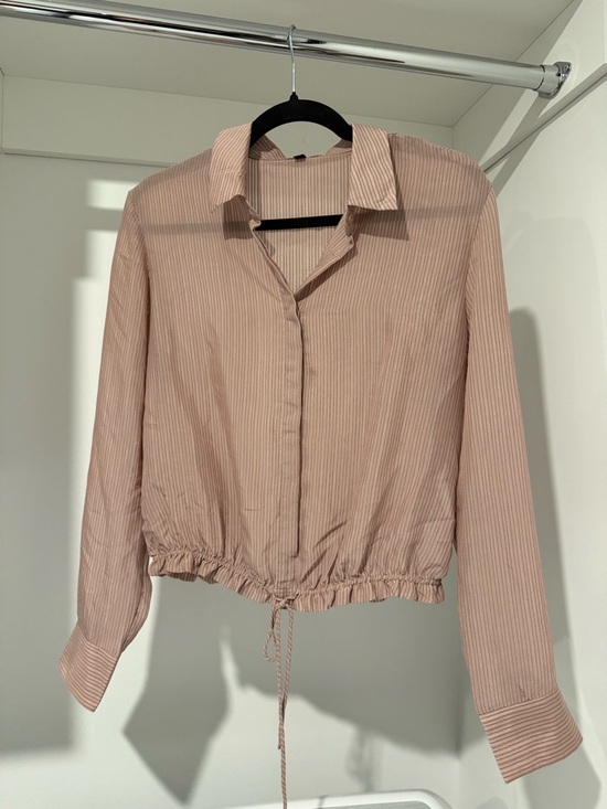 Dynamite Tops - Dynamite Blush Pink Striped Button-Down Drawstring Hem Shirt